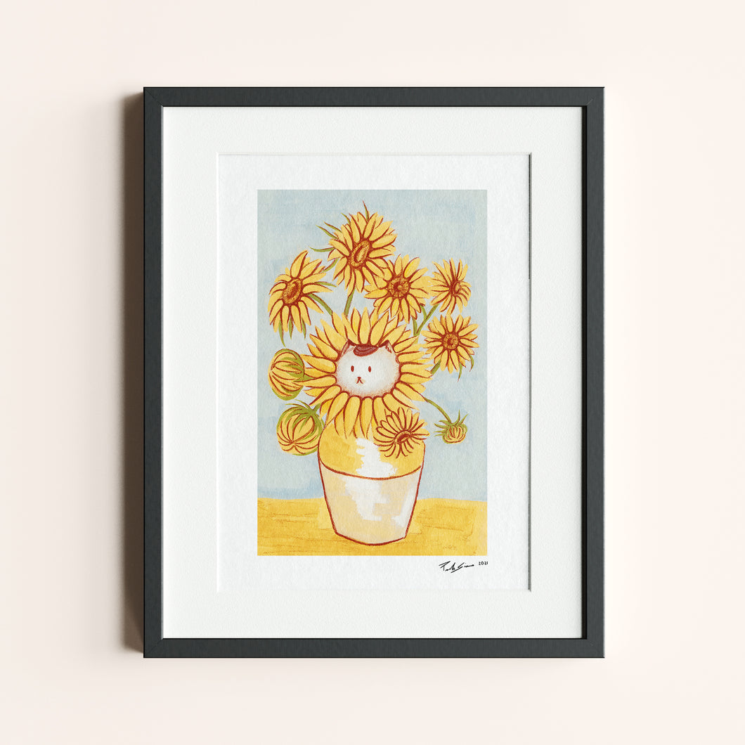 Illustrazione Cat and Sunflowers  A4/A3 - Cat&Art Illustration